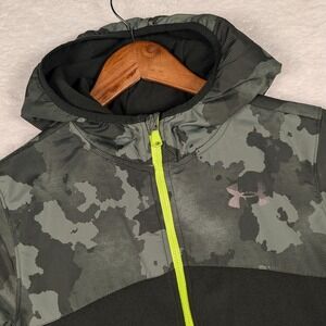 Under Armour Jacket Boys XL Green Camo ColdGear Hooded Full Zip Fleece Outerwear